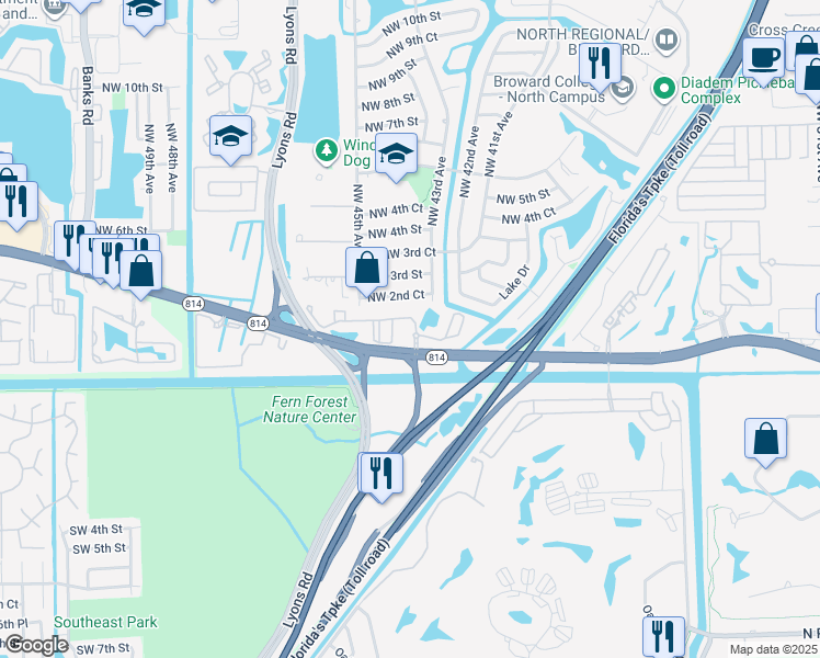 map of restaurants, bars, coffee shops, grocery stores, and more near in Coconut Creek