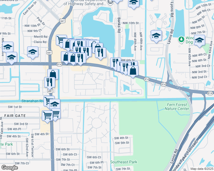 map of restaurants, bars, coffee shops, grocery stores, and more near 215 West Laurel Drive in Margate