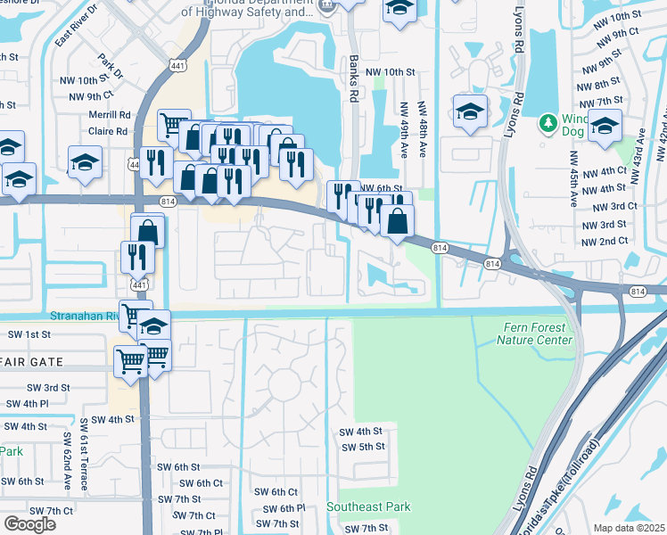 map of restaurants, bars, coffee shops, grocery stores, and more near 215 West Laurel Drive in Margate