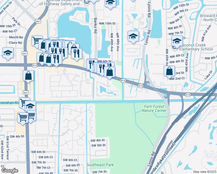 map of restaurants, bars, coffee shops, grocery stores, and more near 204 East Hemingway Circle in Margate