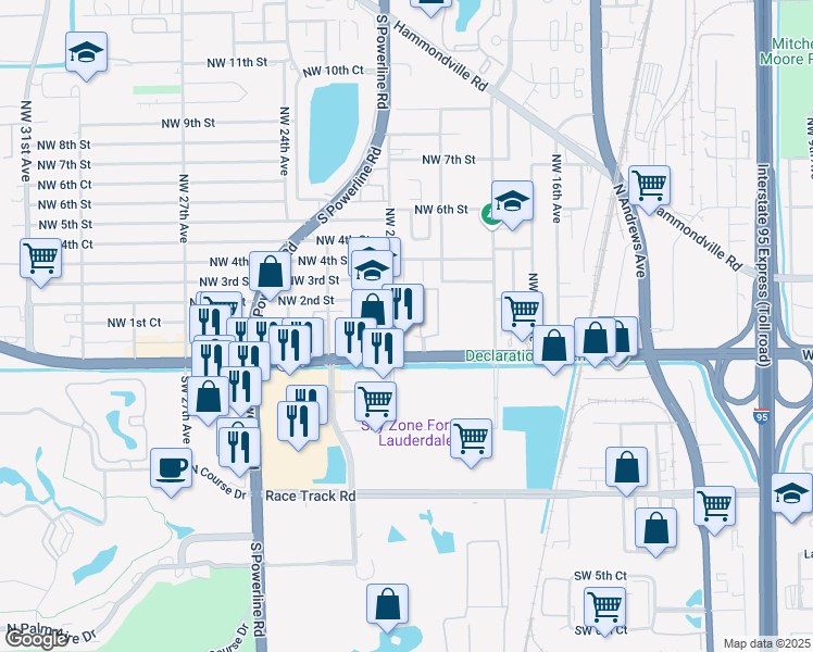map of restaurants, bars, coffee shops, grocery stores, and more near 2099 West Atlantic Boulevard in Pompano Beach