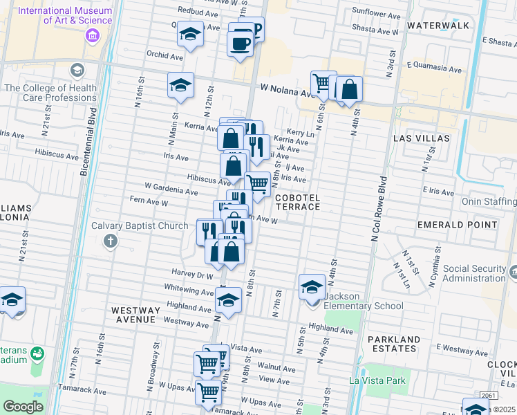 map of restaurants, bars, coffee shops, grocery stores, and more near 3200 North 10th Street in McAllen