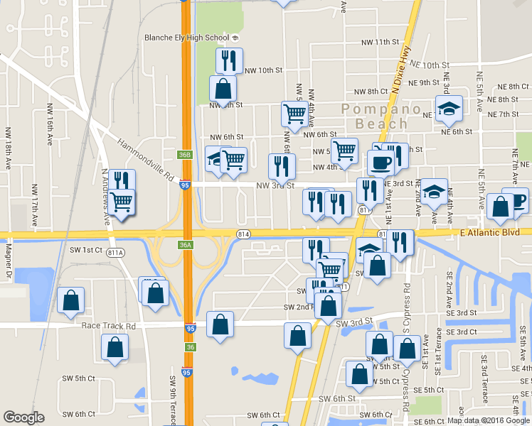 map of restaurants, bars, coffee shops, grocery stores, and more near 700 Northwest 1st Street in Pompano Beach