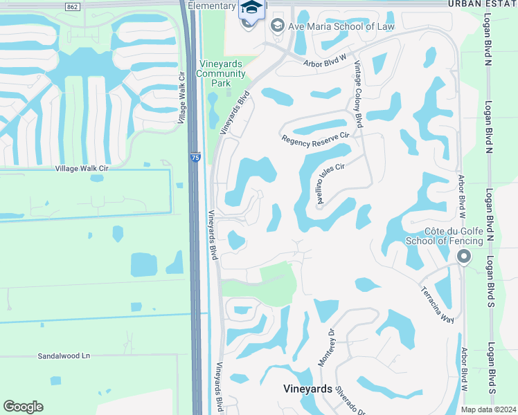 map of restaurants, bars, coffee shops, grocery stores, and more near 580 El Camino Real in Naples