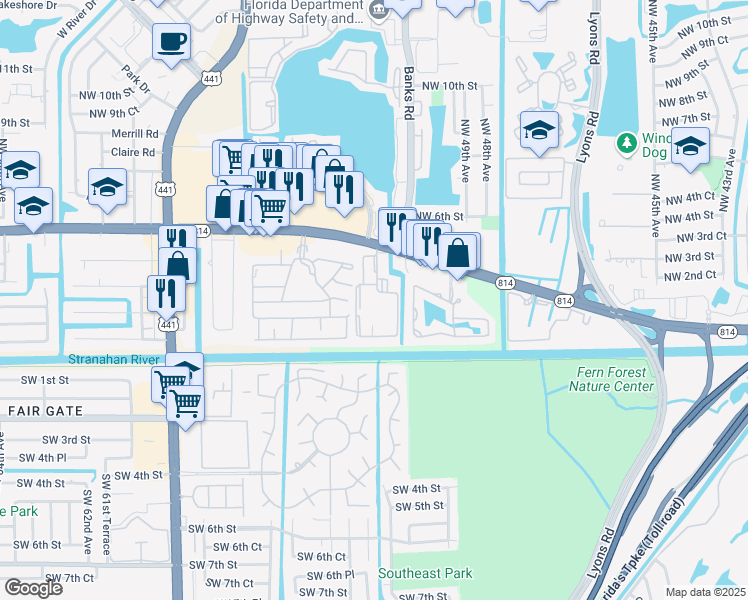 map of restaurants, bars, coffee shops, grocery stores, and more near 215 West Laurel Drive in Margate