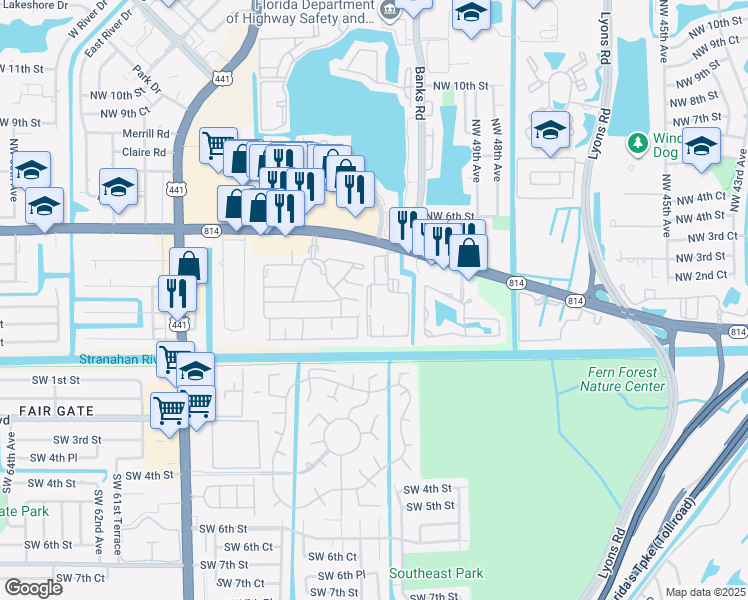 map of restaurants, bars, coffee shops, grocery stores, and more near 215 West Laurel Drive in Margate