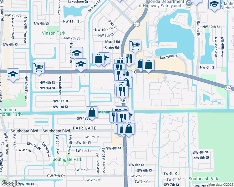 map of restaurants, bars, coffee shops, grocery stores, and more near 193 Florida 7 in Margate