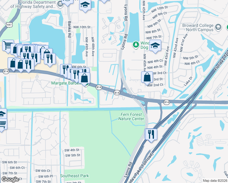 map of restaurants, bars, coffee shops, grocery stores, and more near in Coconut Creek