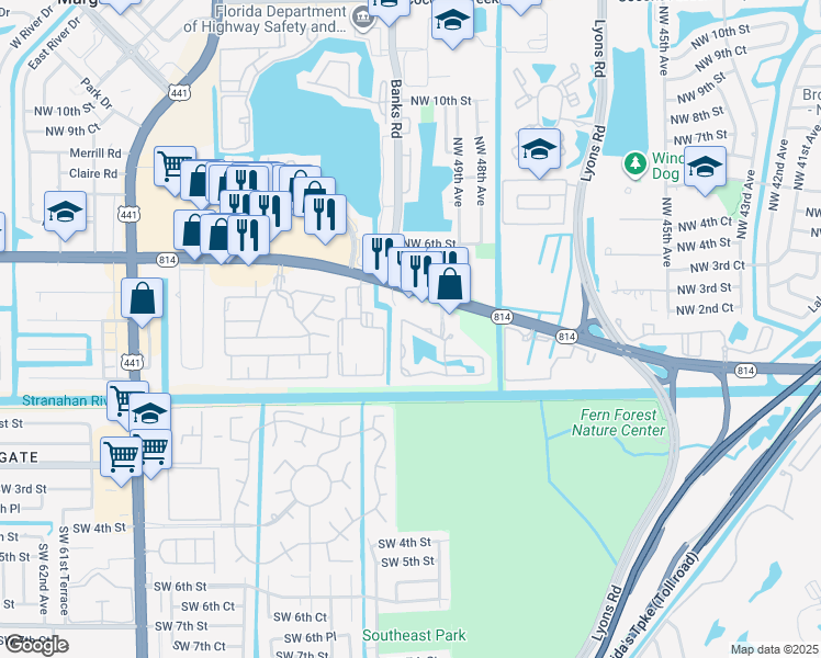 map of restaurants, bars, coffee shops, grocery stores, and more near 333 West Hemingway Circle in Margate
