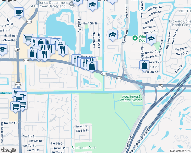 map of restaurants, bars, coffee shops, grocery stores, and more near 4768 West Atlantic Boulevard in Coconut Creek