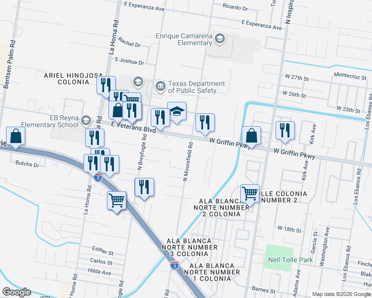 map of restaurants, bars, coffee shops, grocery stores, and more near 2715 East Griffin Parkway in Mission