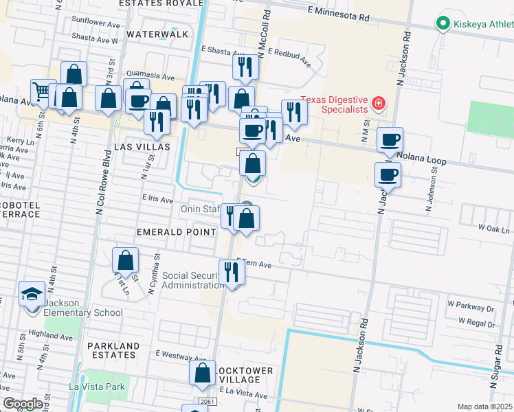 map of restaurants, bars, coffee shops, grocery stores, and more near 3500 North McColl Road in McAllen