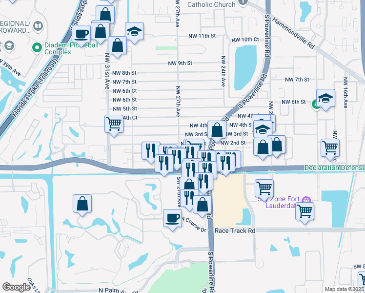 map of restaurants, bars, coffee shops, grocery stores, and more near 2631 Northwest 2nd Street in Pompano Beach
