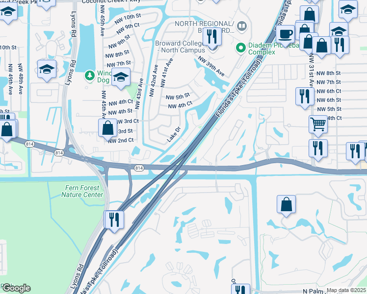 map of restaurants, bars, coffee shops, grocery stores, and more near 294 Sunshine Drive in Coconut Creek