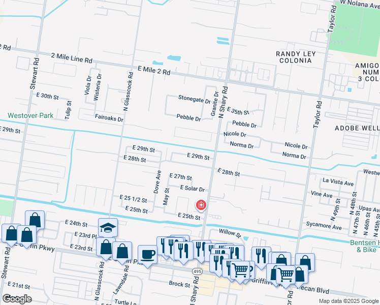map of restaurants, bars, coffee shops, grocery stores, and more near 2115 East 29th Street in Mission