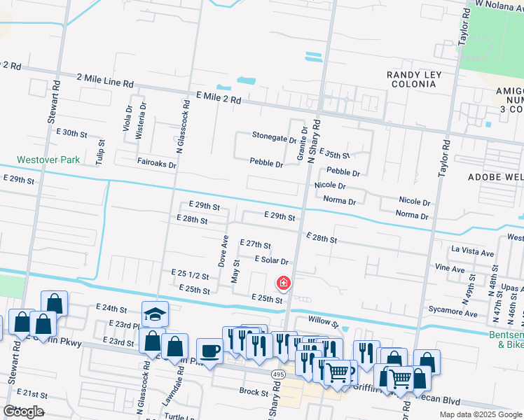 map of restaurants, bars, coffee shops, grocery stores, and more near 2115 East 29th Street in Mission