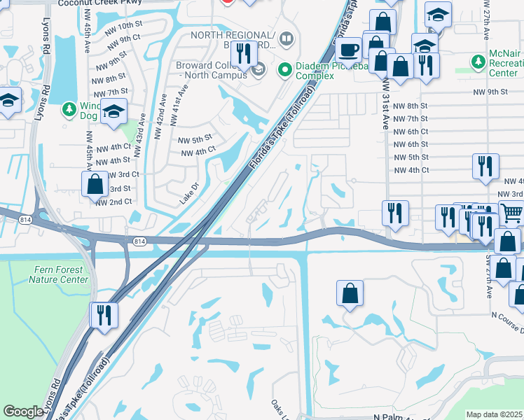 map of restaurants, bars, coffee shops, grocery stores, and more near 3565 West Atlantic Boulevard in Pompano Beach