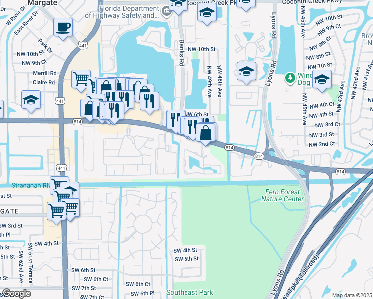 map of restaurants, bars, coffee shops, grocery stores, and more near 333 West Hemingway Circle in Margate
