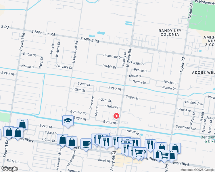 map of restaurants, bars, coffee shops, grocery stores, and more near 2115 East 29th Street in Mission