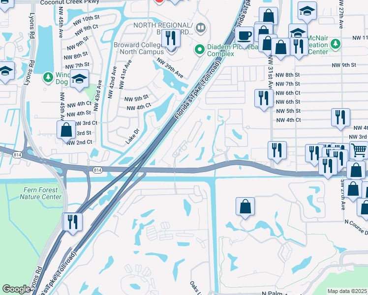 map of restaurants, bars, coffee shops, grocery stores, and more near 3505 West Atlantic Boulevard in Pompano Beach