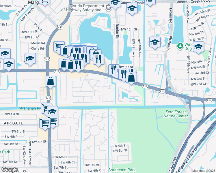 map of restaurants, bars, coffee shops, grocery stores, and more near 422 North Laurel Drive in Margate