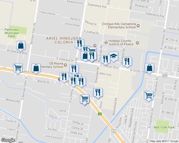 map of restaurants, bars, coffee shops, grocery stores, and more near 4 Paradise Circle in Palmview