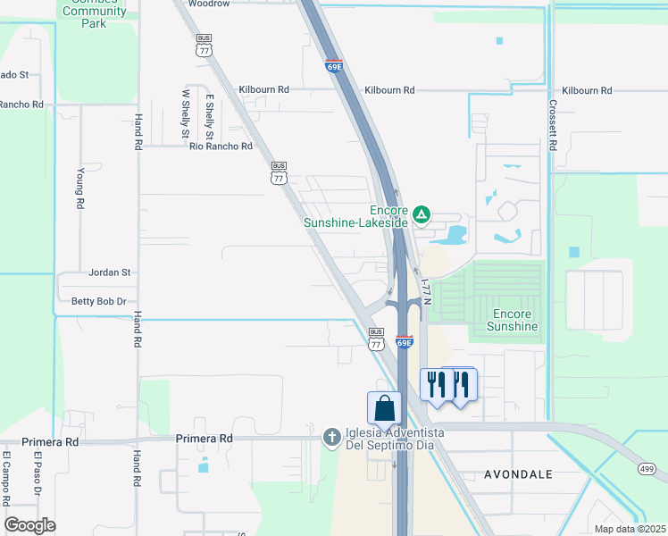 map of restaurants, bars, coffee shops, grocery stores, and more near 22376 U.S. 77 Business in Harlingen