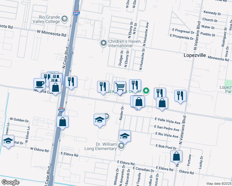 map of restaurants, bars, coffee shops, grocery stores, and more near 4610 North Dogwood Street in Pharr