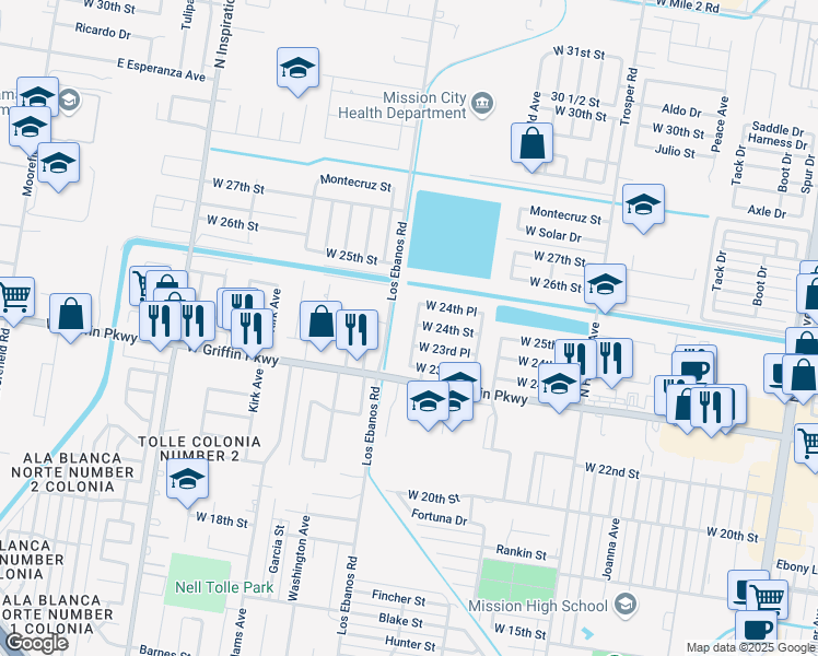 map of restaurants, bars, coffee shops, grocery stores, and more near 2323 Amethyst Avenue in Mission