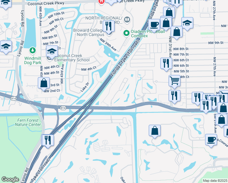 map of restaurants, bars, coffee shops, grocery stores, and more near 3565 West Atlantic Boulevard in Pompano Beach