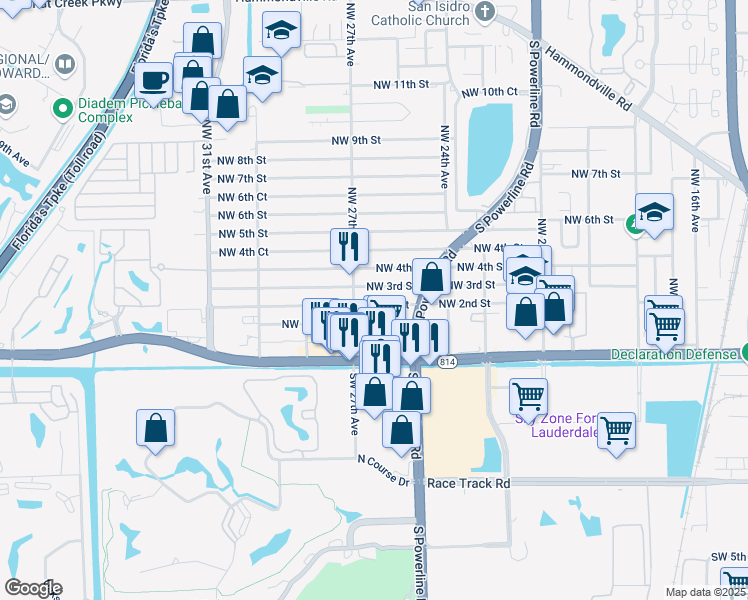 map of restaurants, bars, coffee shops, grocery stores, and more near 2631 Northwest 2nd Street in Pompano Beach