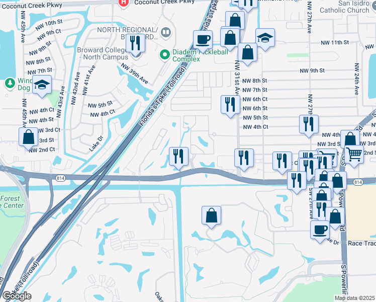 map of restaurants, bars, coffee shops, grocery stores, and more near 225 NorthWest 33rd Terrace in Pompano Beach