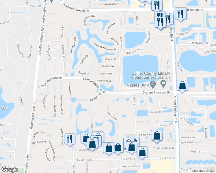 map of restaurants, bars, coffee shops, grocery stores, and more near 7372 Longview Court in Naples