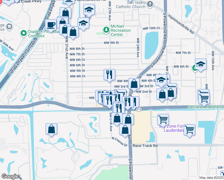 map of restaurants, bars, coffee shops, grocery stores, and more near 2631 Northwest 2nd Street in Pompano Beach