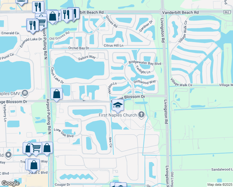 map of restaurants, bars, coffee shops, grocery stores, and more near 3031 Horizon Lane in Naples