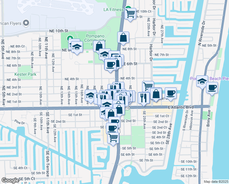 map of restaurants, bars, coffee shops, grocery stores, and more near 211 North Federal Highway in Pompano Beach