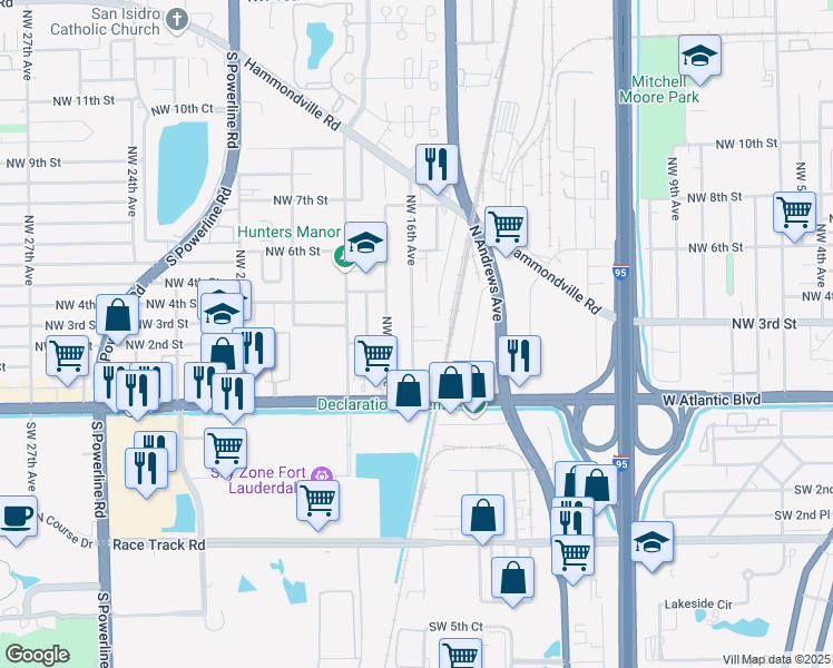 map of restaurants, bars, coffee shops, grocery stores, and more near 149 Northwest 16th Avenue in Pompano Beach