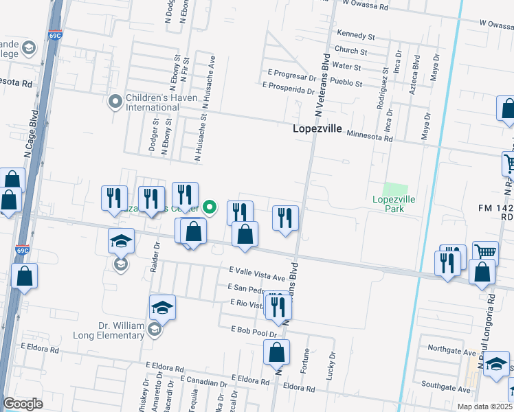 map of restaurants, bars, coffee shops, grocery stores, and more near 1209 East Nolana Loop in Pharr