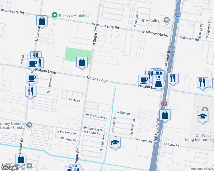 map of restaurants, bars, coffee shops, grocery stores, and more near 711 West Nolana Loop in Pharr