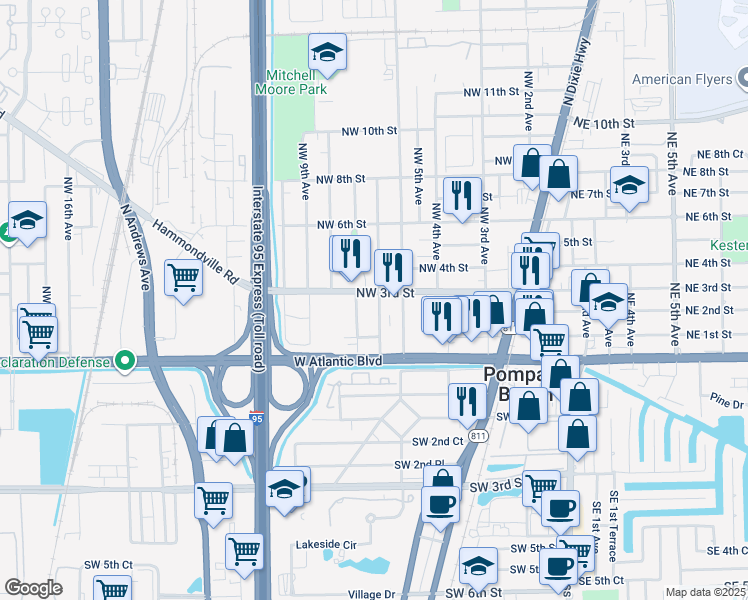 map of restaurants, bars, coffee shops, grocery stores, and more near 704 Northwest 3rd Street in Pompano Beach