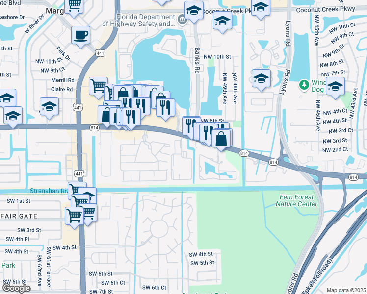 map of restaurants, bars, coffee shops, grocery stores, and more near 422 North Laurel Drive in Margate