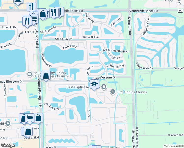 map of restaurants, bars, coffee shops, grocery stores, and more near 3031 Horizon Lane in Naples