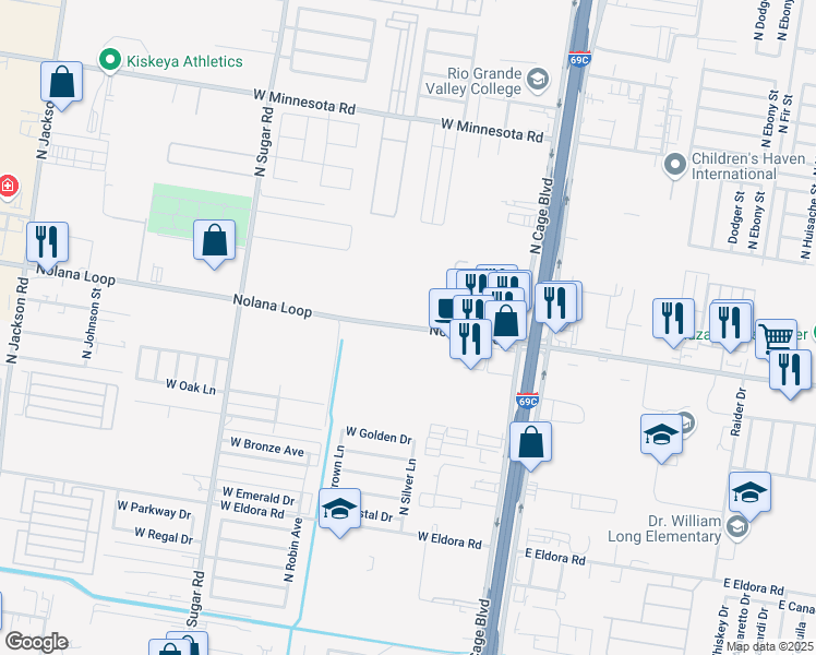 map of restaurants, bars, coffee shops, grocery stores, and more near 300 W Nolana Loop in Pharr