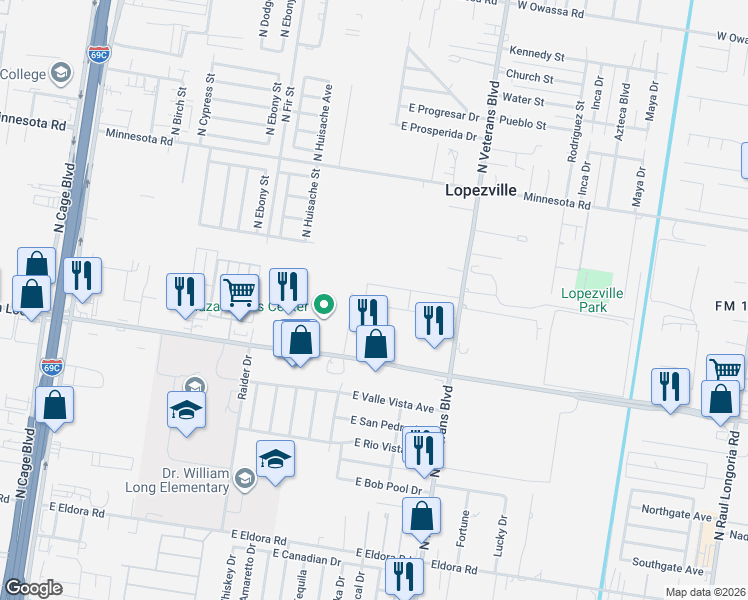 map of restaurants, bars, coffee shops, grocery stores, and more near 1209 East Nolana Loop in Pharr