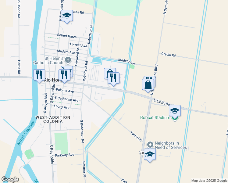map of restaurants, bars, coffee shops, grocery stores, and more near 410 E Colorado St in Rio Hondo