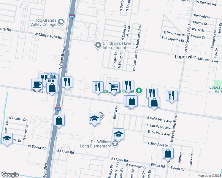 map of restaurants, bars, coffee shops, grocery stores, and more near 4610 North Dogwood Street in Pharr