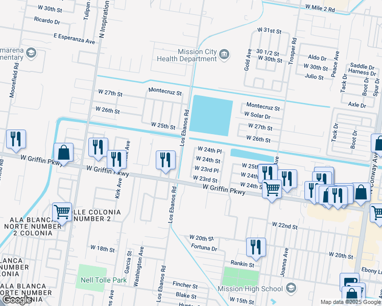 map of restaurants, bars, coffee shops, grocery stores, and more near 2323 Amethyst Avenue in Mission