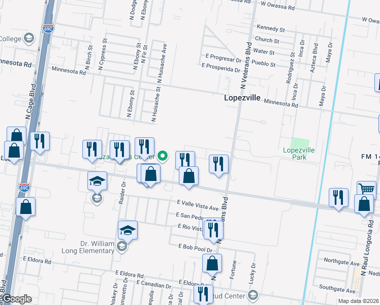 map of restaurants, bars, coffee shops, grocery stores, and more near 1209 East Nolana Loop in Pharr