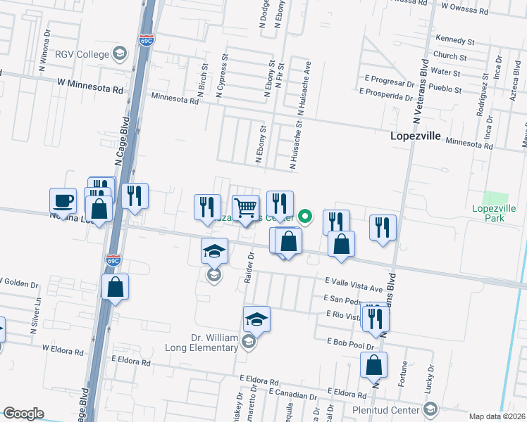map of restaurants, bars, coffee shops, grocery stores, and more near 702 East Nolana Loop in Pharr