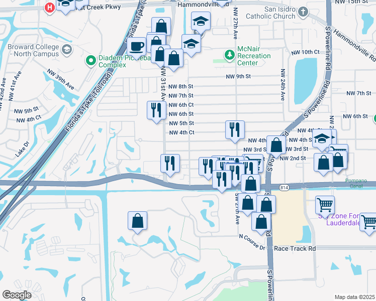 map of restaurants, bars, coffee shops, grocery stores, and more near 2921 Northwest 2nd Street in Pompano Beach